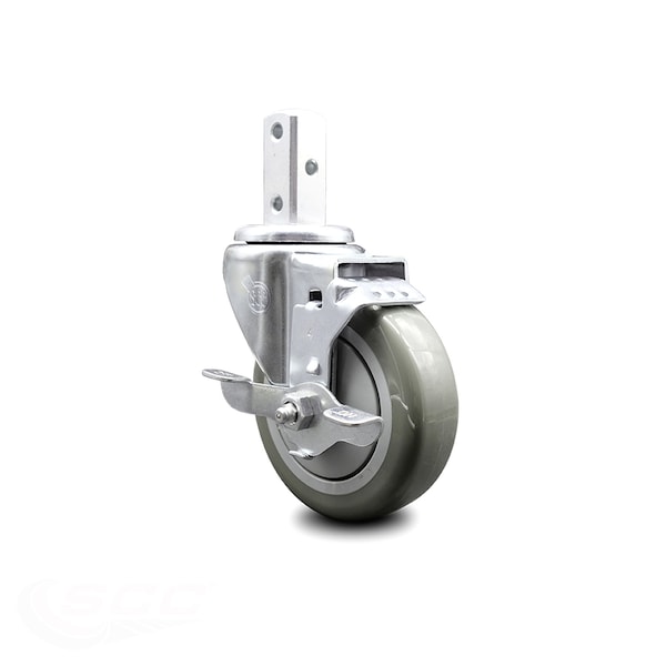 4 Inch Gray Polyurethane Wheel Swivel 3/4 Inch Square Stem Caster with Brake